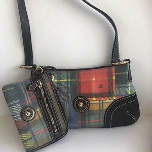 Dooney & Bourke plaid purse with matching wristlet